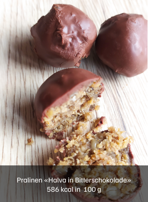 Pralinen "Halva in Bitterschokolade" 586 kcal in 100 g